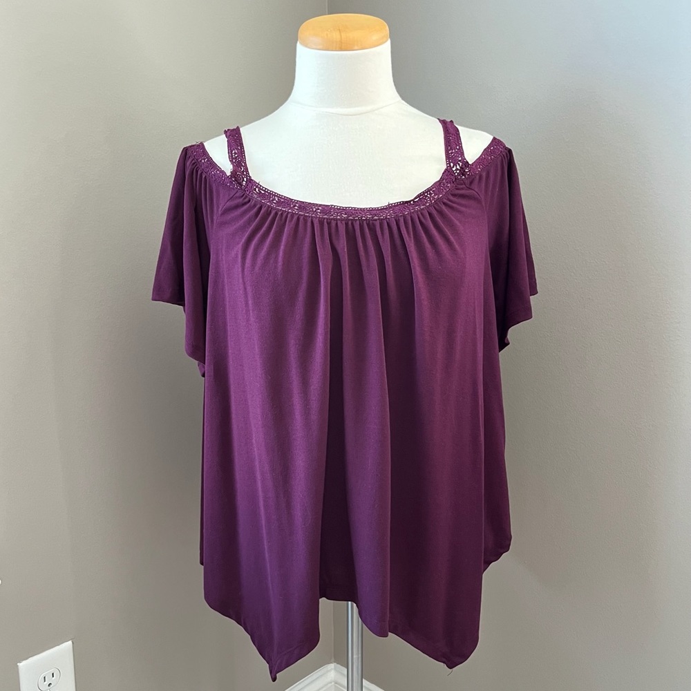 Mudd Shirt Handkerchief Asymmetrical Cold Shoulder Off Shoulder Straps Top Small - Picture 3 of 6